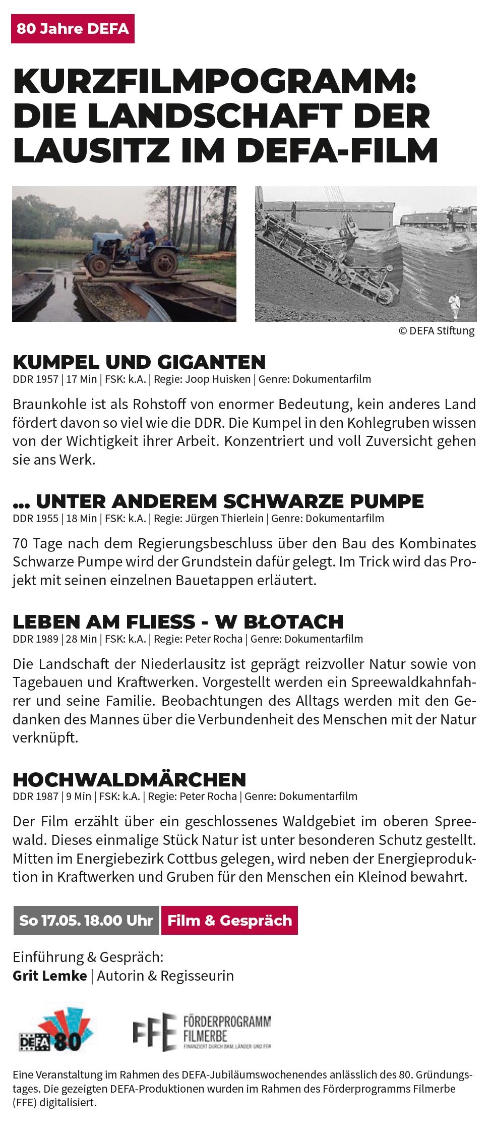 80 Jahre DEFA: KURZFILMPOGRAMM:
DIE LANDSCHAFT DER LAUSITZ IM DEFA-FILM